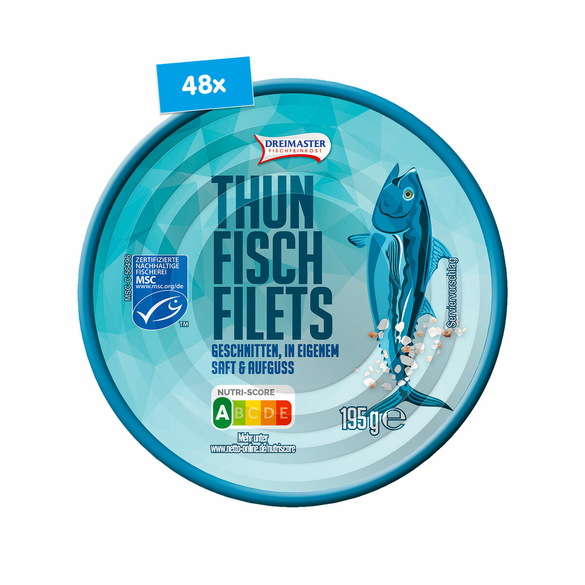 Bild 1 von Dreimaster Thunfischfilet in eigenem Saft 150 g Abtropfgewicht, 48er Pack