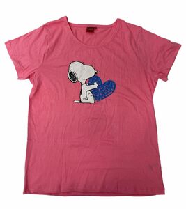 The Peanuts Snoopy Damen Comic T-Shirt Kurzarm-Shirt mit süßem Snoopy-Print Fan-Shirt Pyjama-Shirt Sofa-Shirt aus Baumwolle Pink Rosa