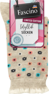 Fascino Socken mit Blüten-Muster, Gr. 35-38, beige