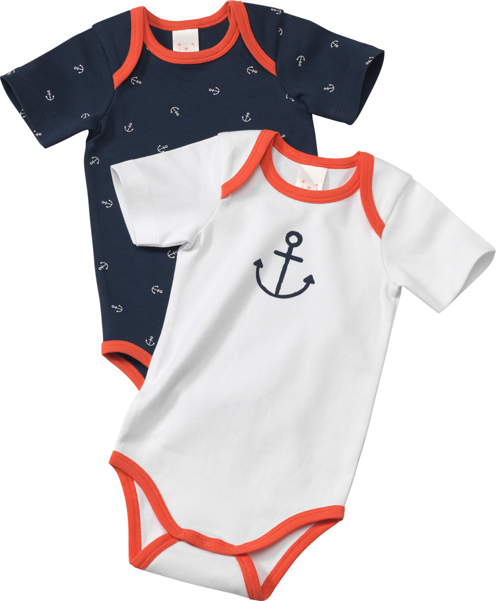 Bild 1 von PUSBLU 2er Pack Bodys, Gr. 74/80, aus Bio-Baumwolle, blau, weiß