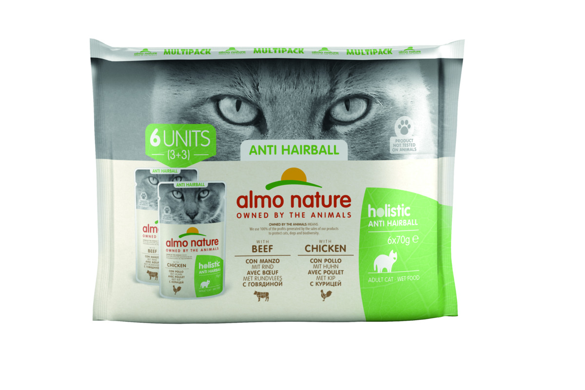 Bild 1 von Almo nature Almo Holistic Anti Hairball Multipack 6x70 g mit Rind & Huhn