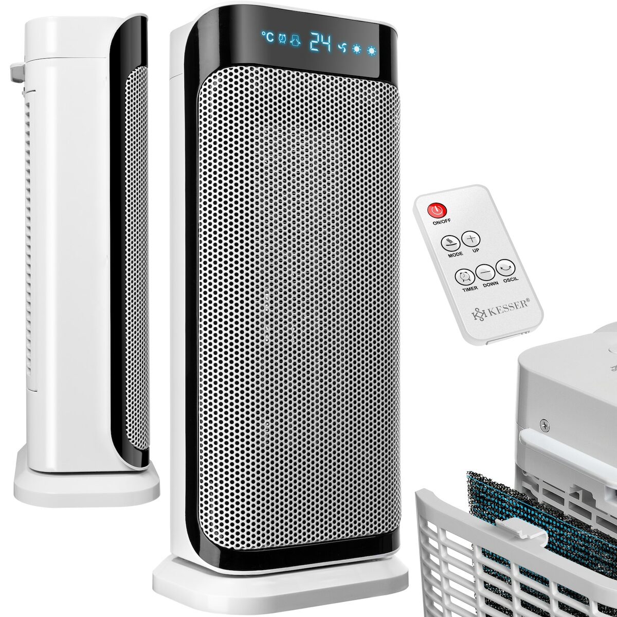 Bild 1 von KESSER® - Heizlüfter mit Fernbedienung – 2000W Keramik Heizlüfter Heiztower 10-35°C energiesparend leise - Schnellheizer mit Oszillationsfunktion - 2 x Heizstufen - Timer - Heizung Heater