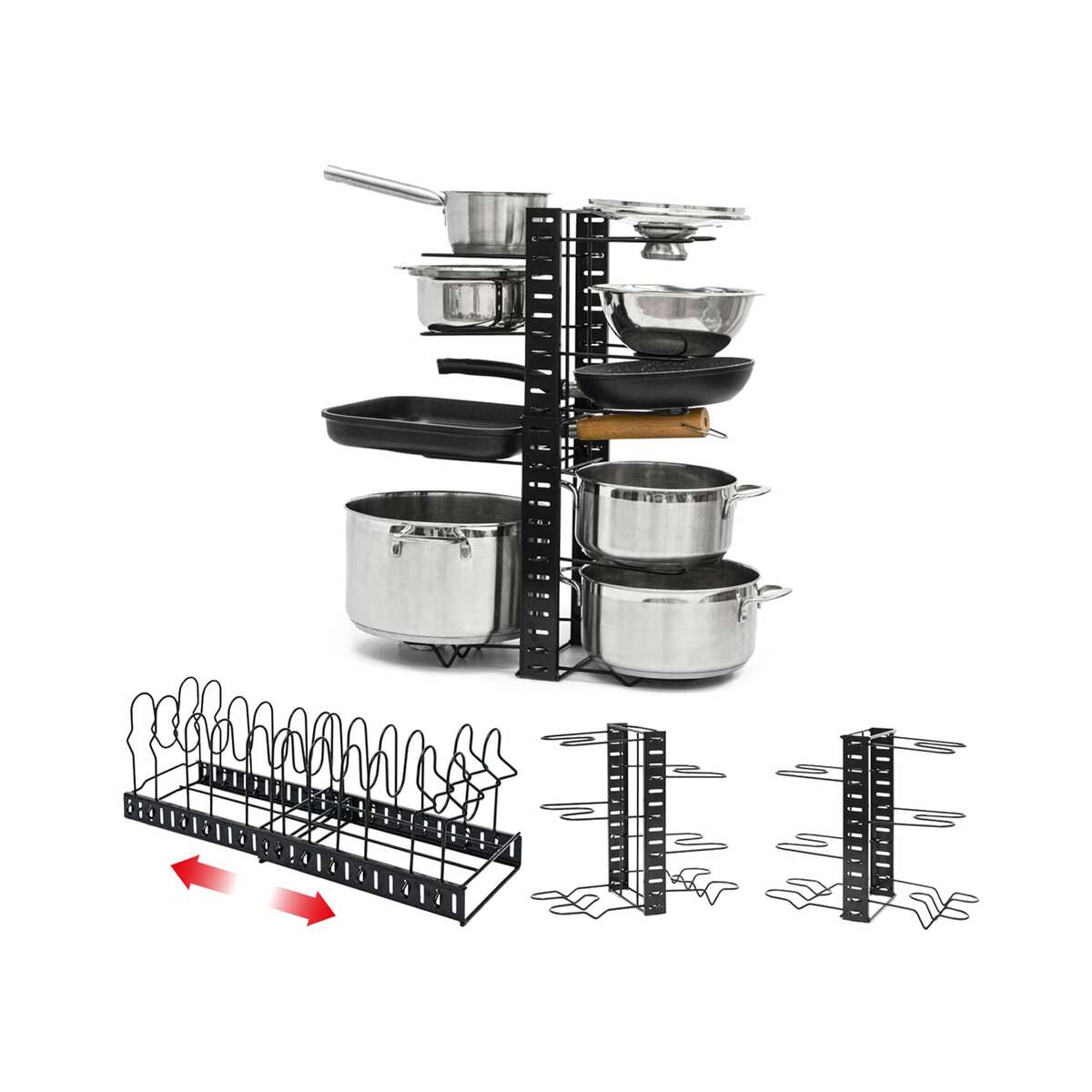 Bild 1 von Teleskop Pfannen Organizer mit 12 Ablagen - Topfdeckel Aufbewahrung Topf Regal