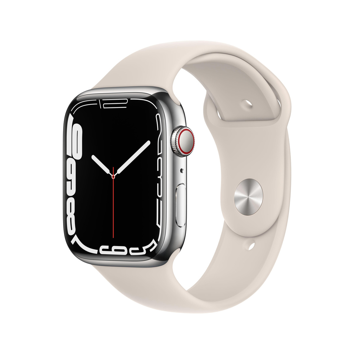 Bild 1 von APPLE Watch Series 7 (GPS + Cellular) 45mm Smartwatch Fluorelastomer, 140 - 220 mm, Armband: Polarstern, Gehäuse: Silber