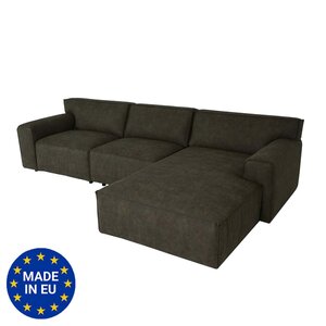 Ecksofa MCW-J59, Couch Sofa mit Ottomane rechts, Made in EU, wasserabweisend 295cm ~ Kunstleder grau-braun