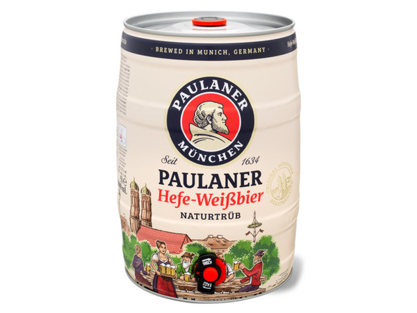 Paulaner Hefe-Weißbier Naturtrüb 5 Liter Bierfass mit Zapfhahn, Pfandfrei 5, 5 % Vol von Lidl für 13,99 € ansehen!