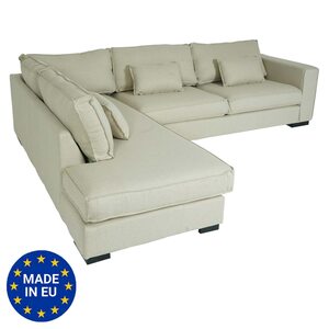 Ecksofa MCW-J58, Couch Sofa mit Ottomane links, Made in EU, wasserabweisend 295cm ~ Stoff/Textil sand-braun