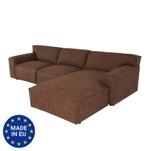 Ecksofa MCW-J59, Couch Sofa mit Ottomane rechts, Made in EU, wasserabweisend 295cm ~ Kunstleder braun