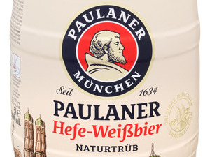 Paulaner Hefe-Weißbier Naturtrüb 5 Liter Bierfass mit Zapfhahn, Pfandfrei 5,5 % Vol