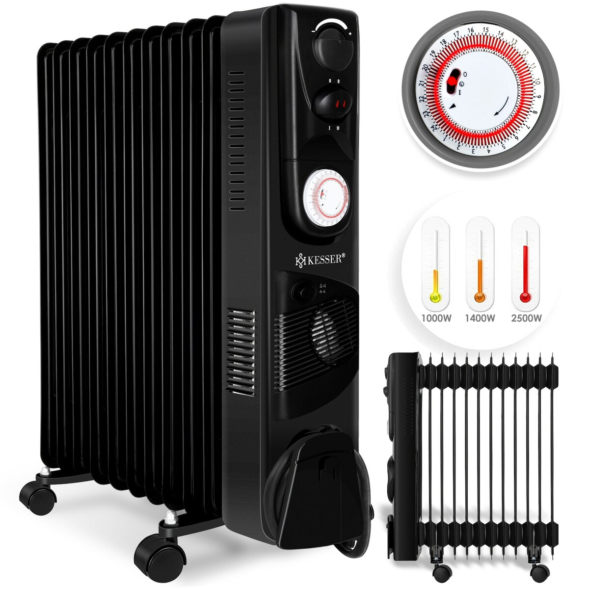 Bild 1 von KESSER® Ölradiator - Elektrische Heizung  2500W Öl Radiator  Elektroheizung Mobil Timer Lüfter Abschaltautomatik stufenlose Temperaturregelung Überhitzungsschutz