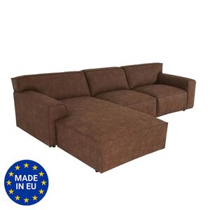 Ecksofa MCW-J59, Couch Sofa mit Ottomane links, Made in EU, wasserabweisend 295cm ~ Kunstleder braun