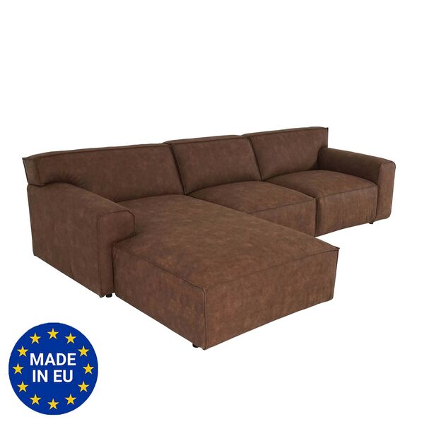 Bild 1 von Ecksofa MCW-J59, Couch Sofa mit Ottomane links, Made in EU, wasserabweisend 295cm ~ Kunstleder braun