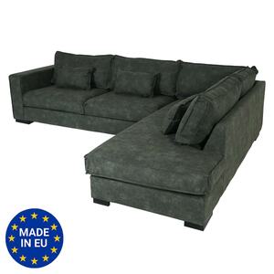 Ecksofa HWC-J58, Couch Sofa mit Ottomane rechts, Made in EU, wasserabweisend 295cm ~ Kunstleder grau