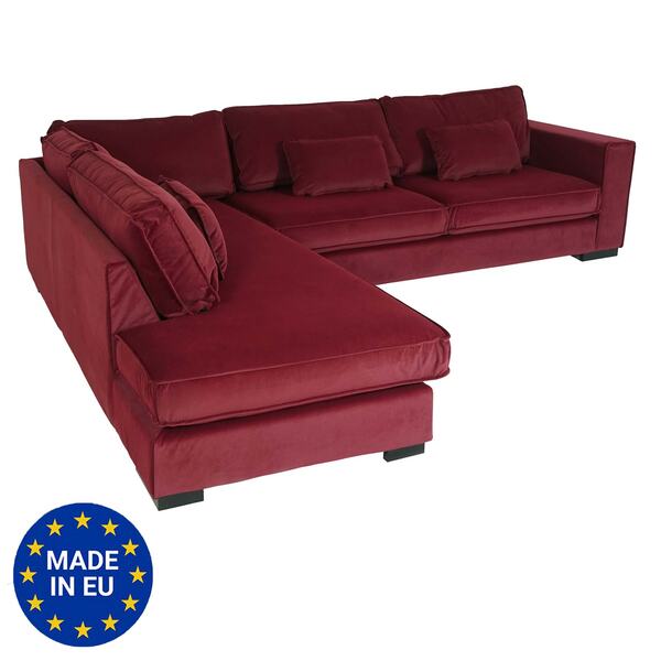 Bild 1 von Ecksofa MCW-J58, Couch Sofa mit Ottomane links, Made in EU, wasserabweisend 295cm ~ Samt bordeaux-rot