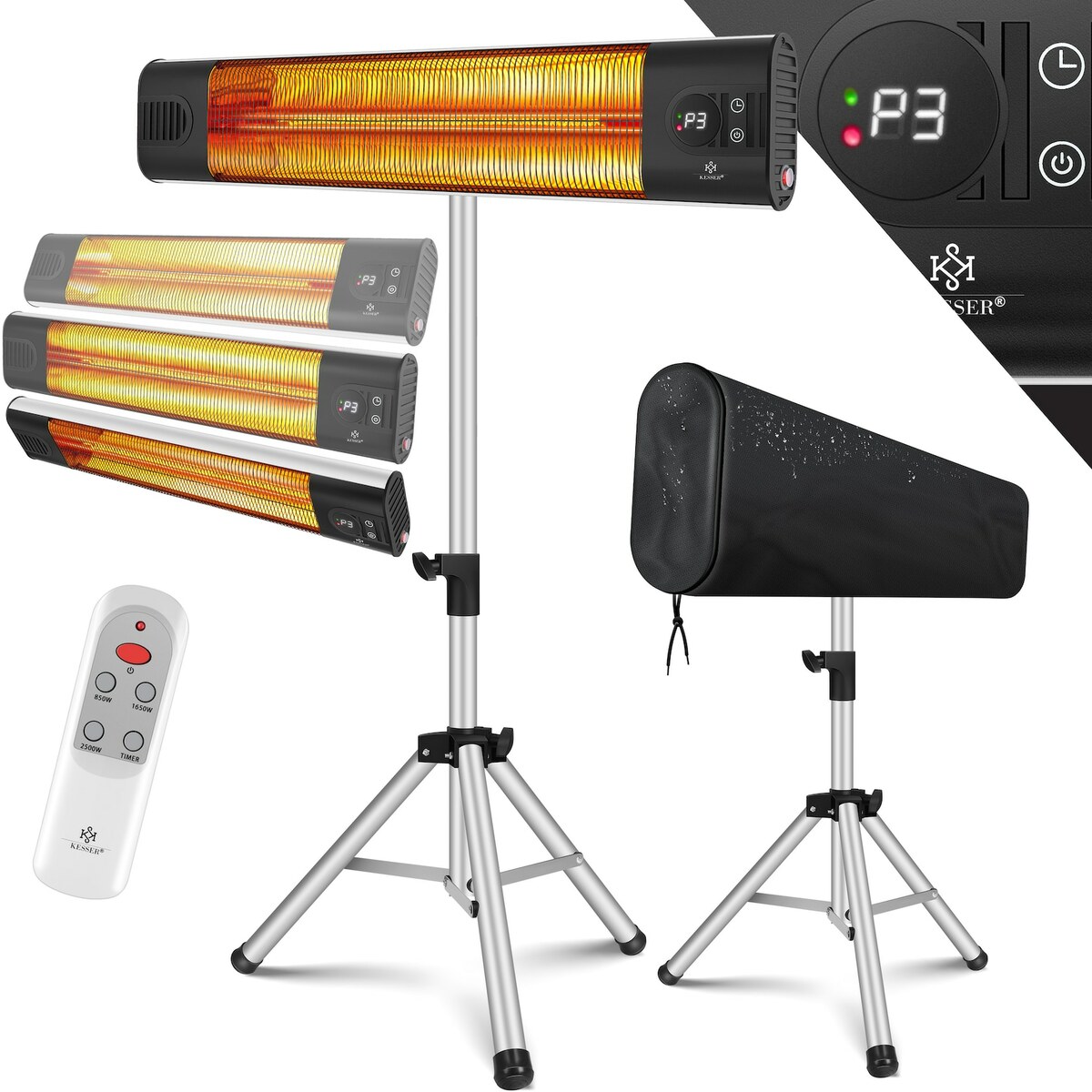 Bild 1 von KESSER® Infrarotstrahler Heizstrahler Wärmestrahler inkl. Schutzhülle Terrassenstrahler höhenverstellbar Teleskopstativ Wickeltischstrahler Terrassenheizer Quarzstrahler 2500W mit Fernbedienung