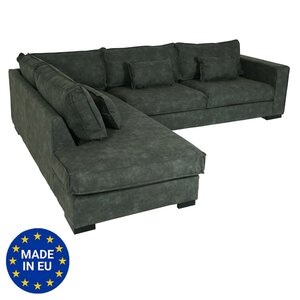 Ecksofa MCW-J58, Couch Sofa mit Ottomane links, Made in EU, wasserabweisend 295cm ~ Kunstleder grau