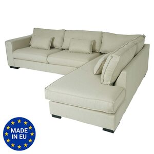 Ecksofa MCW-J58, Couch Sofa mit Ottomane rechts, Made in EU, wasserabweisend 295cm ~ Stoff/Textil sand-braun