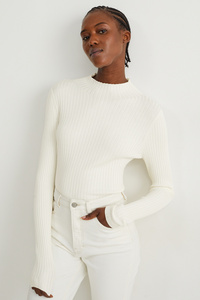 C&A Pullover mit Stehkragen-gerippt, Weiß, Größe: XL