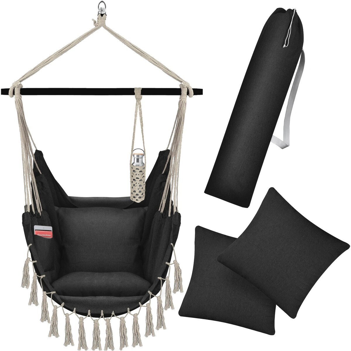 Bild 1 von KESSER® Hängesessel mit 2 Kissen Getränkehalter & Bücherfach - Safari XXL Hängestuhl für Erwachsene & Kinder Hängematte bis 150 kg Hängesitz Aufhängung Indoor & Outdoor Wohn & Garten Terrass