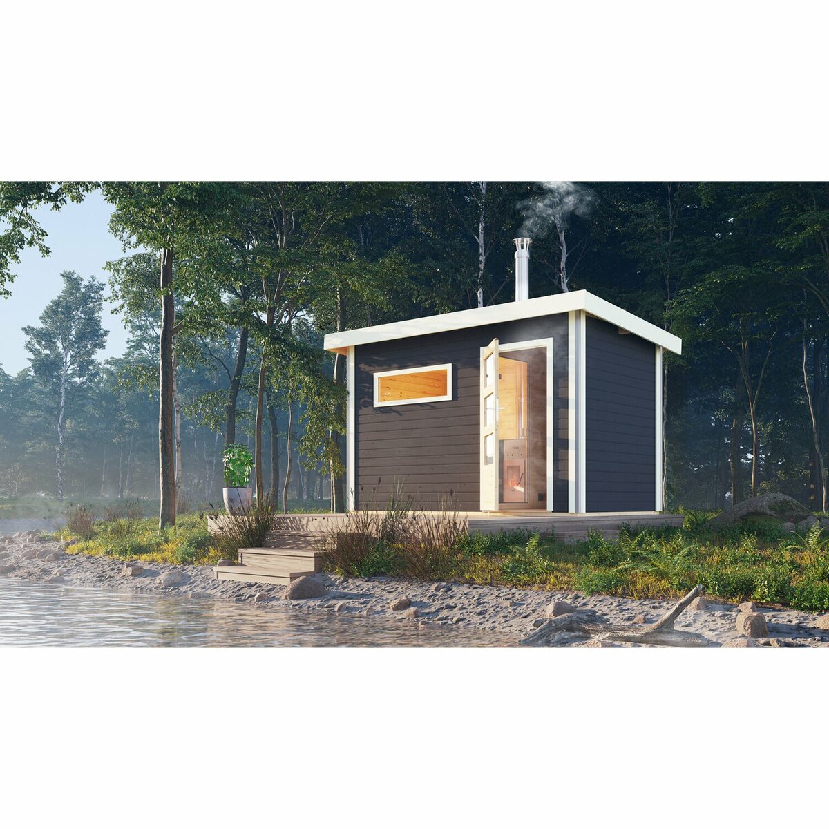 Bild 1 von Saunahaus Hendrik 1 inkl. moderner Tür-Set Terragrau inkl. Holzofen