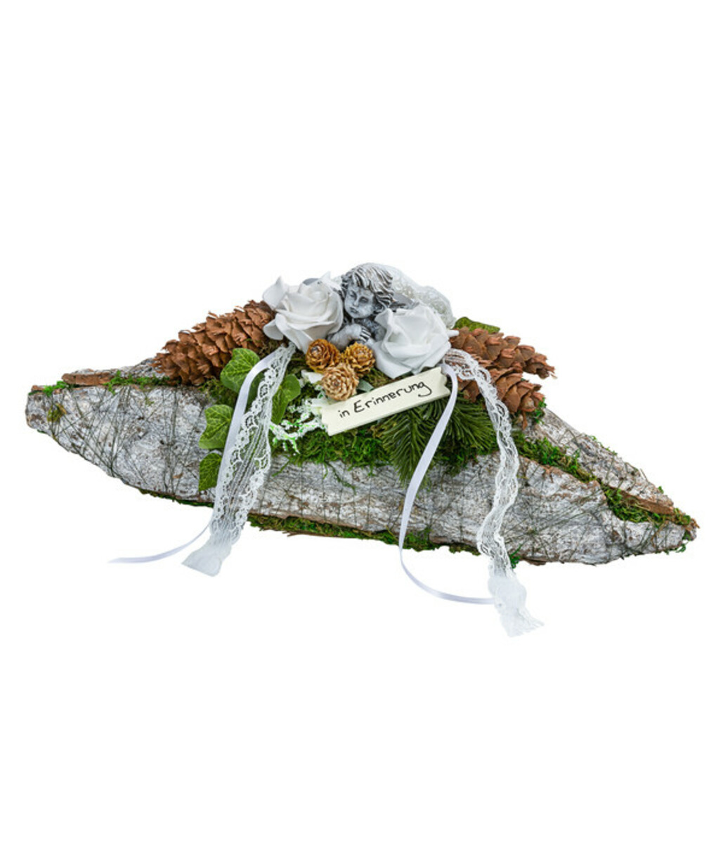 Bild 1 von Grabgesteck aus Rinde, oval, weiß, ca. B40/H15/T14 cm