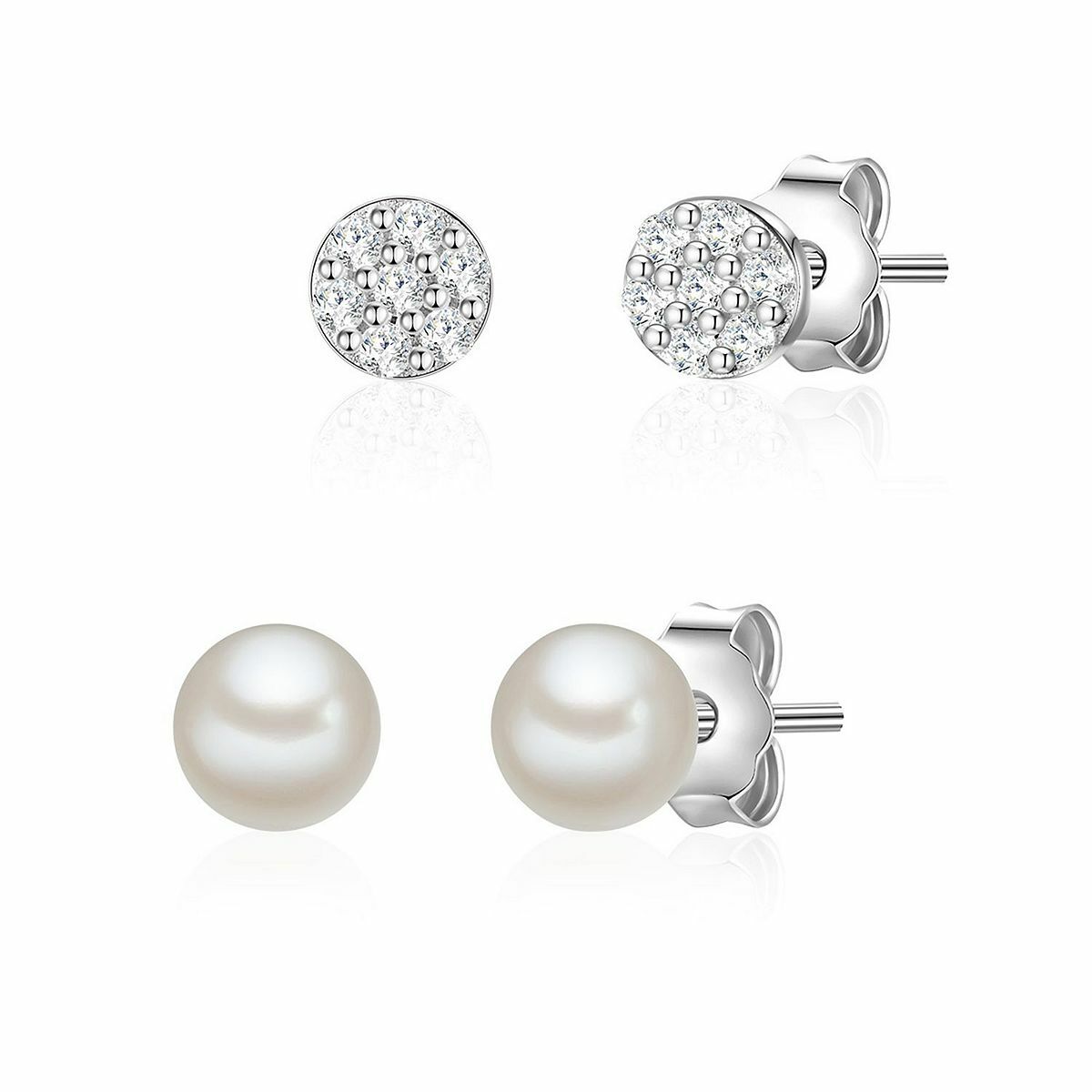 Bild 1 von GLANZSTÜCKE MÜNCHEN 2er Set Ohrstecker Zirkonia Zuchtperle Silber 925