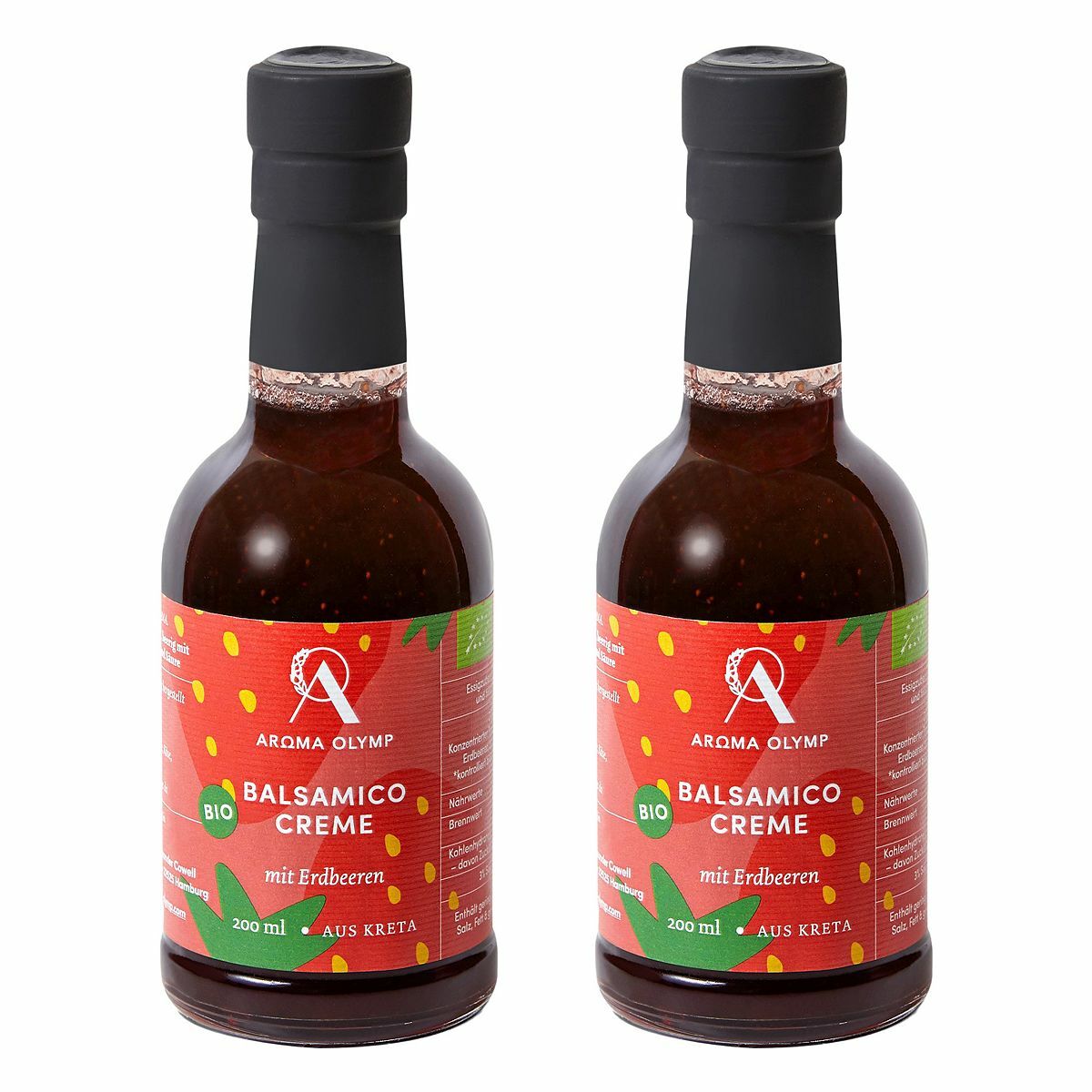 Bild 1 von AROMA OLYMP Bio Balsamico mit Erdbeeren aus Kreta, 2 Flaschen Inhalt 400ml