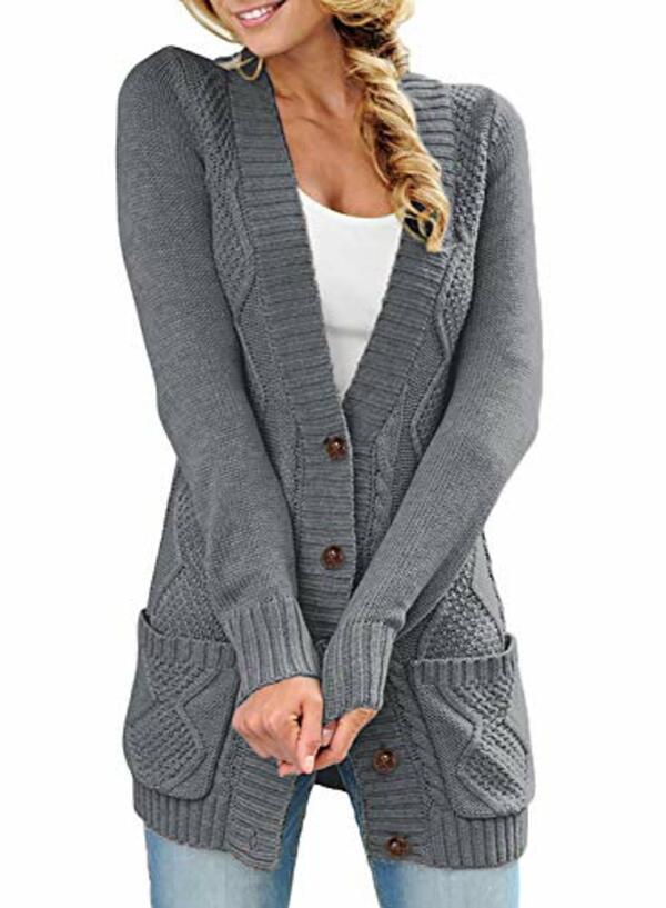 Bild 1 von Aleumdr Damen Strickjacke Casual Cardigan Damen Strickmantel Strickpullover Herbst Winter Outwear mit Taschen und Langarm