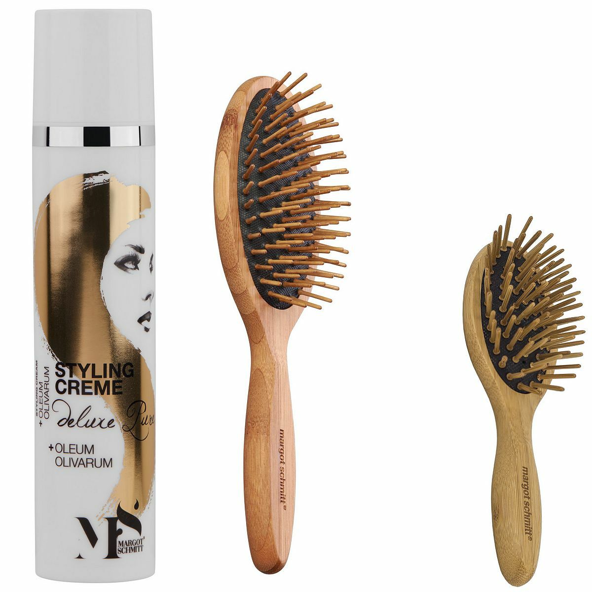 Bild 1 von MARGOT SCHMITT® Deluxe Pure Styling Creme 100ml Pneumassagebürsten Duo aus Bambus