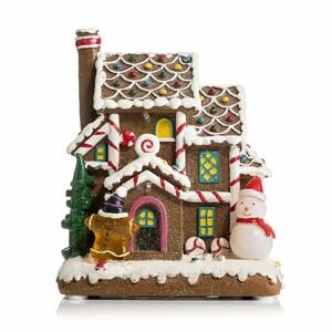 LUMIDA Xmas LED-Lebkuchenhaus Polyresin 4 warmweiße LEDs Timer, Höhe 18,5cm