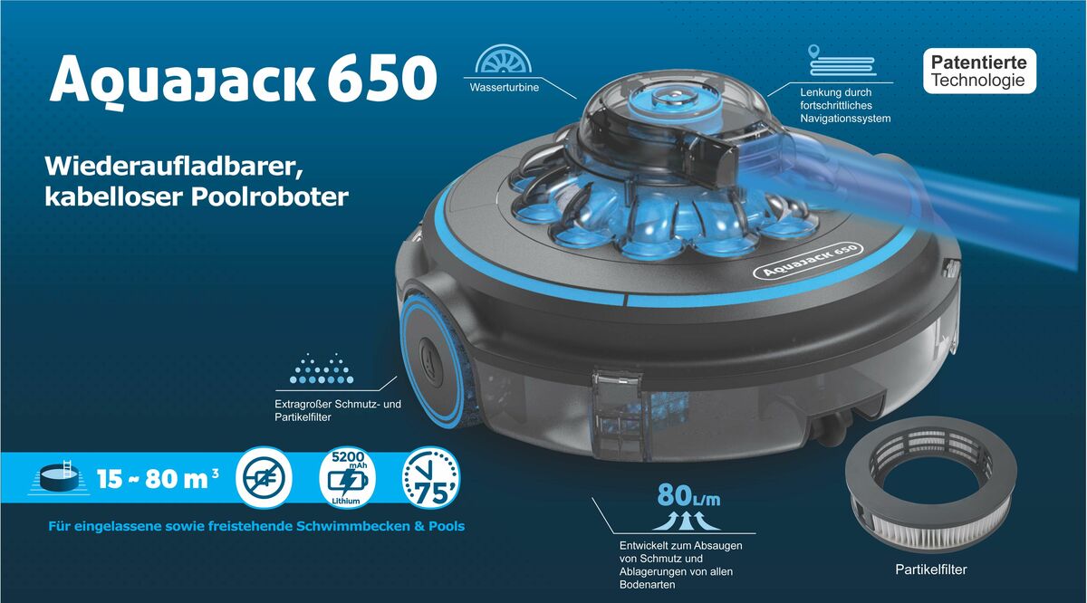 Bild 3 von HC Garten & Freizeit Aquajack 650, wiederaufladbarer kabelloser Schwimmbadreiniger für Aufstellbecke
