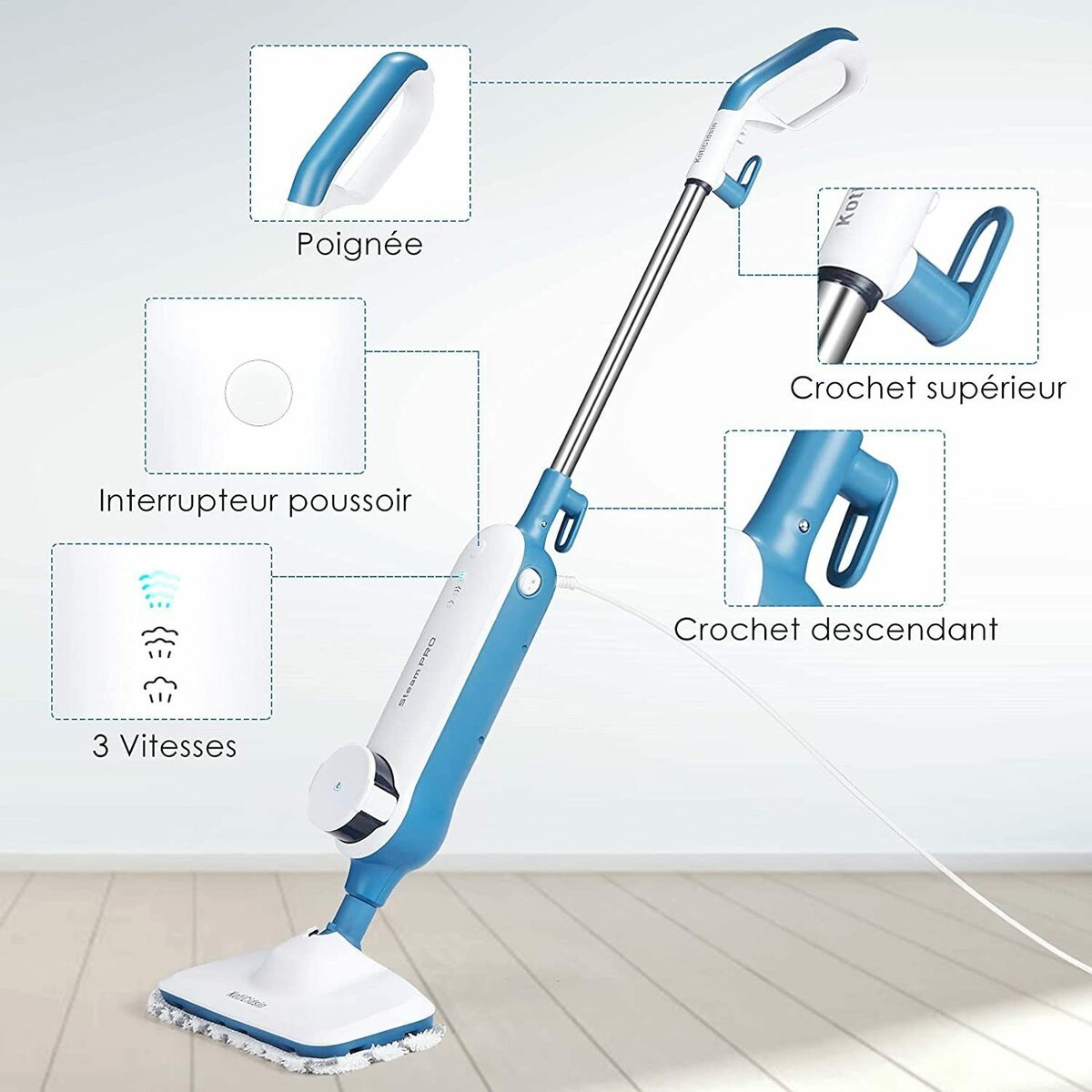Bild 2 von Diyarts Dampfmopp, 300ml, Einsatzbereit in 25 Sek, 3 Modi 1300W 6m Netzkabel Dampfreiniger für Hartböden & Fliesen