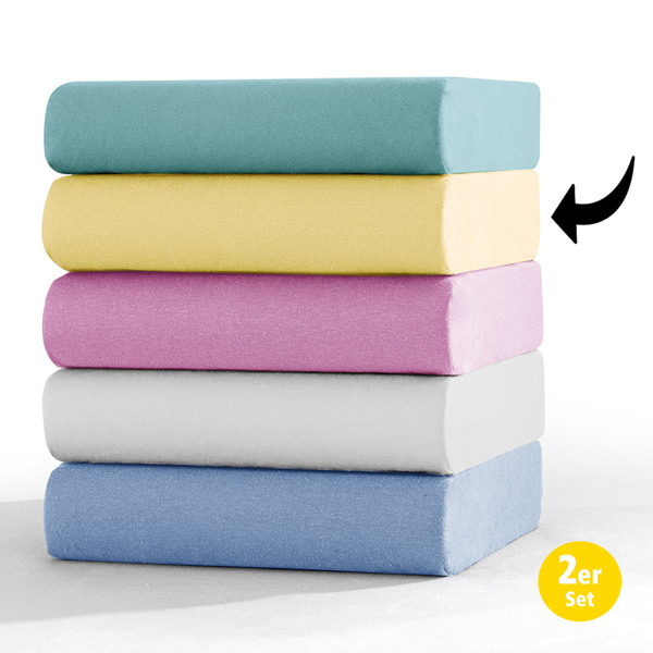 Bild 1 von Dreamtex Premium Jersey Spannbetttuch, 2er Set, 180-200x200 cm, gelb