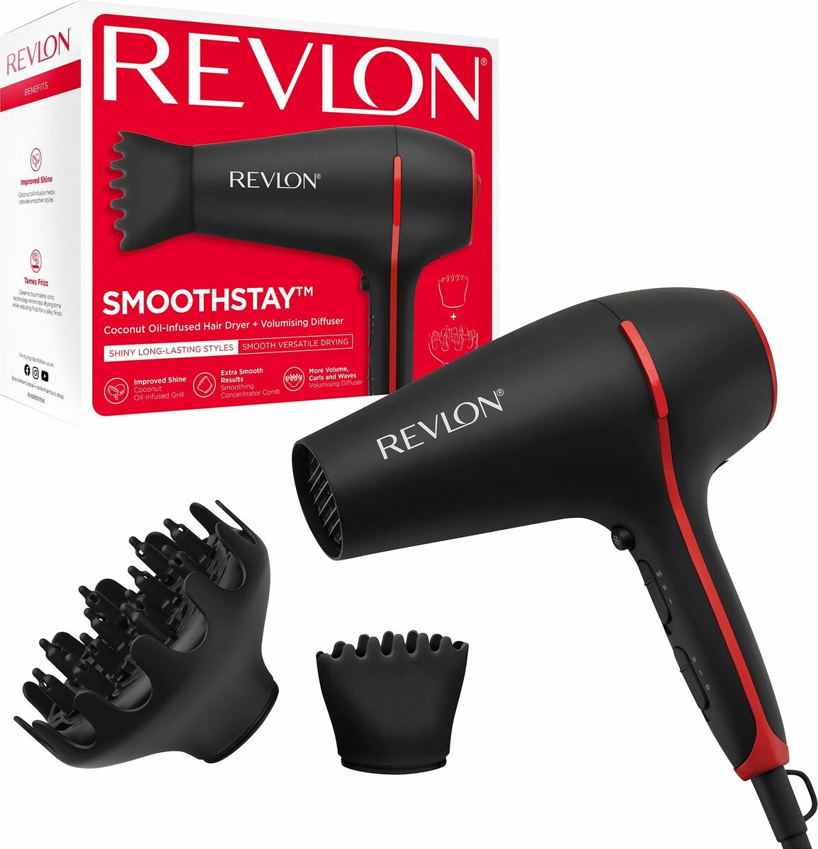 Bild 1 von Revlon Ionic-Haartrockner SMOOTHSTAY RVDR5317, 2000 W, Gitter mit dreifacher Keramikbeschichtung und Kokosnussöl-Infusion