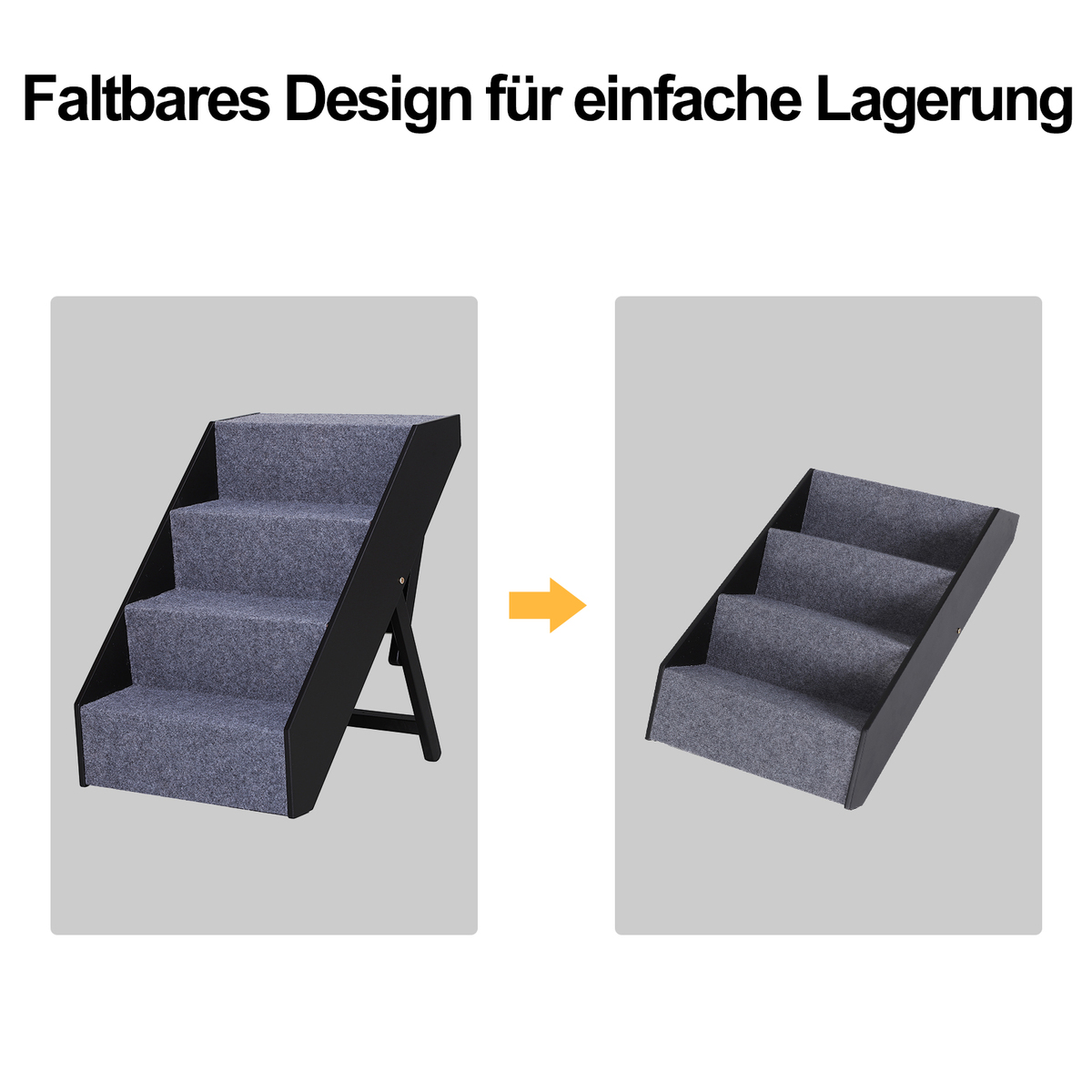 Bild 4 von PawHut Haustiertreppe Hundetreppe Einstiegshilfe mit grauem Teppich faltbar
