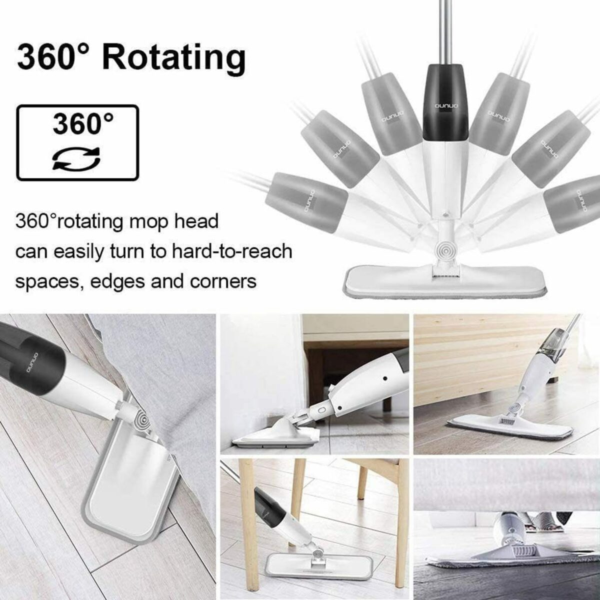 Bild 2 von Deerma Wischmopp Deerma Bodenreinigungsmopp mit Klarspüler. Wischmopp mit Staubauffangbehälter aus Kohlefaser mit Sprühkopf 360°, für alle Arten von Böden & 360 Grad drehbaren Kopf & Ergon