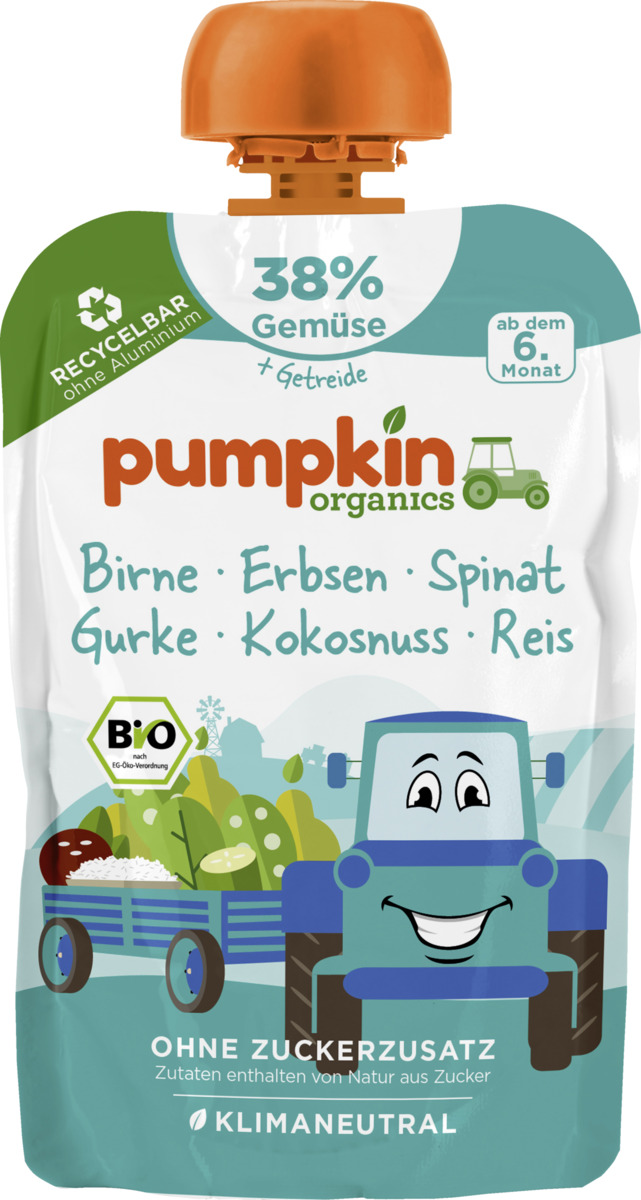 Bild 1 von Pumpkin Organics Bio Gemüse-Frucht-Zubereitung aus Birne, Erbsen, Spinat, Gurke, Kokosnuss