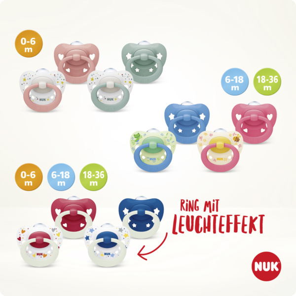 Bild 2 von NUK Signature Night Silikon-Schnuller, rot & weiß, 18-36 Monate