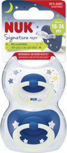 NUK Signature Night Silikon-Schnuller, blau & weiß, 18-36 Monate