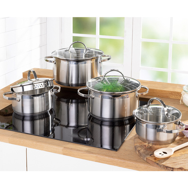 Faitout Crealys En Inox 24 Cm - 4L Avec Couvercle En Verre - Compatible Tous Feux, Induction Incluse - Idéal Pour Cuisiner Facilement