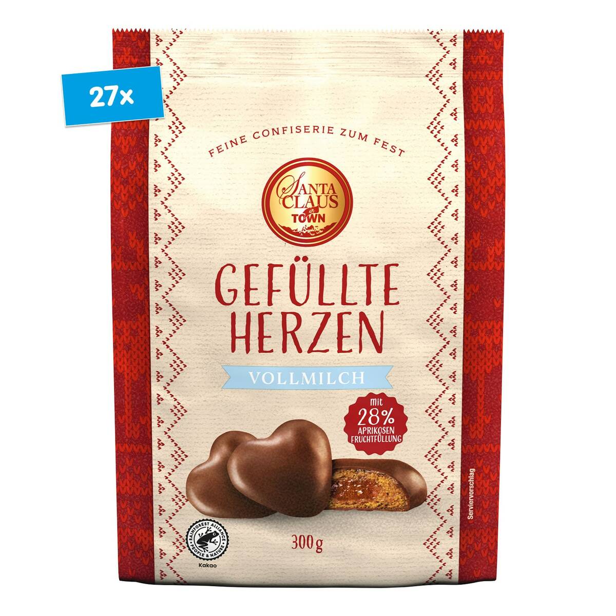 Bild 1 von Santa Claus in Town Lebkuchenherzen Vollmilch 300 g, 27er Pack