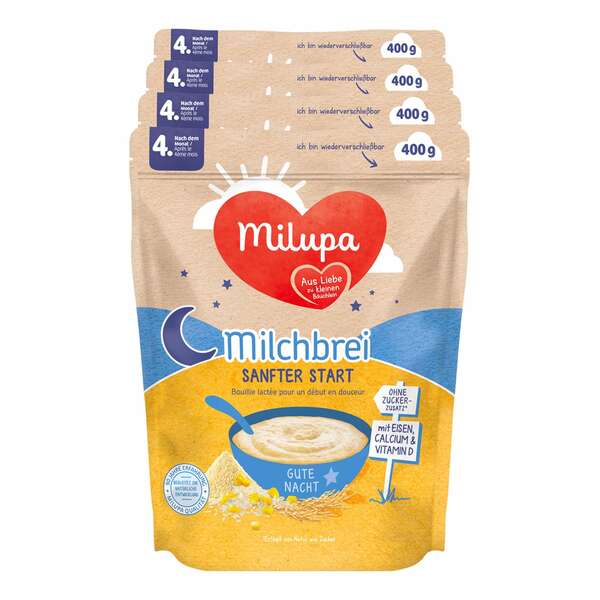 Bild 1 von Milupa Gute Nacht Sanfter Start Milchbrei 400 g, 4er Pack