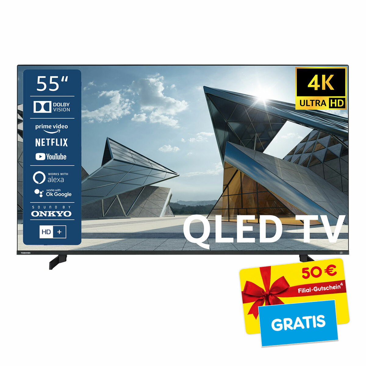 Bild 1 von Toshiba 55QL5D63DAY 55 Zoll QLED Fernseher + 50€ Filial-Gutschein