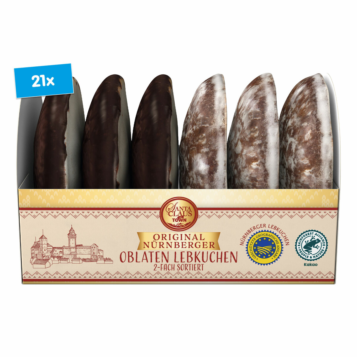Bild 1 von Santa Claus in Town Nürnberger Lebkuchen 2-fach 200 g, 21er Pack