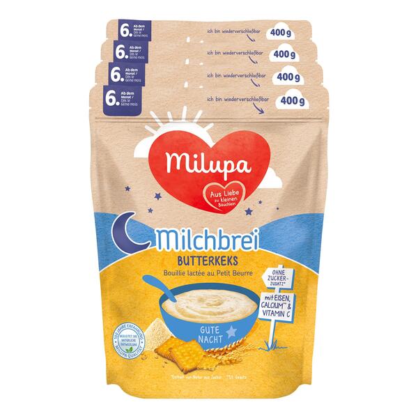Bild 1 von Milupa Gute Nacht Milchbrei Butterkeks 400 g, 4er Pack