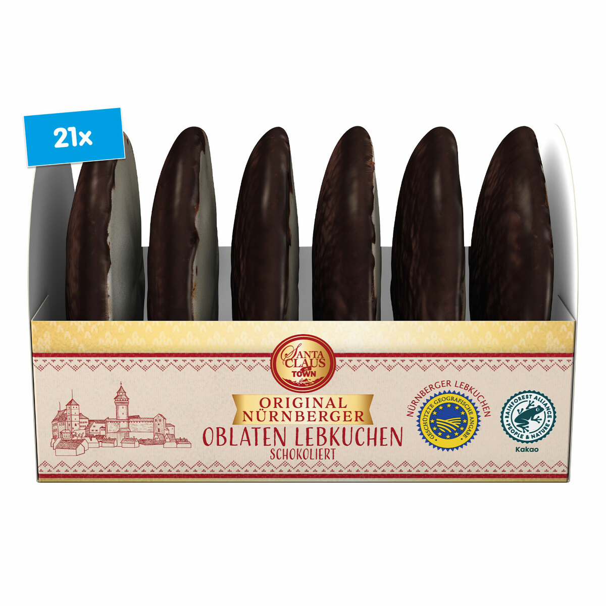 Bild 1 von Santa Claus in Town Nürnberger Lebkuchen schokoliert Zartbitter 200 g, 21er Pack