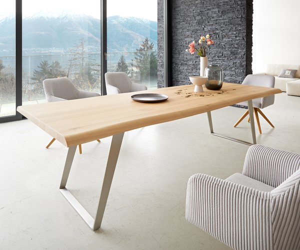 Bild 1 von Esstisch Edge 260x100 Eiche Natur Edelstahl Schräg Live-Edge