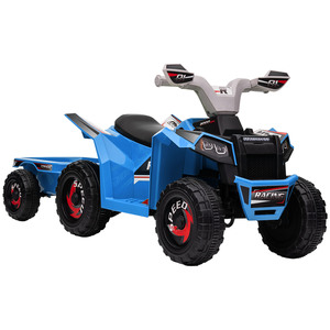 HOMCOM Kinderquad Kinder Elektro-Quad, 6V Elektroauto mit Anhänger, Kinderfahrzeug für Kinder 1,5-3 Jahre, 2,5 km/h, Metall, Blau, 106 x 41,5 x 48,5 cm
