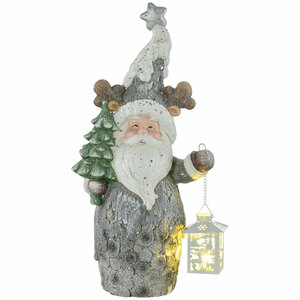 HOMCOM Weihnachtsdeko Figur, Weihnachtsmann mit Weihnachtsbaum und Laterne, 55 cm Weihnachtsfigur mit LED-Licht, Dekofigur zu Weihnachten, für In- und Outdoor