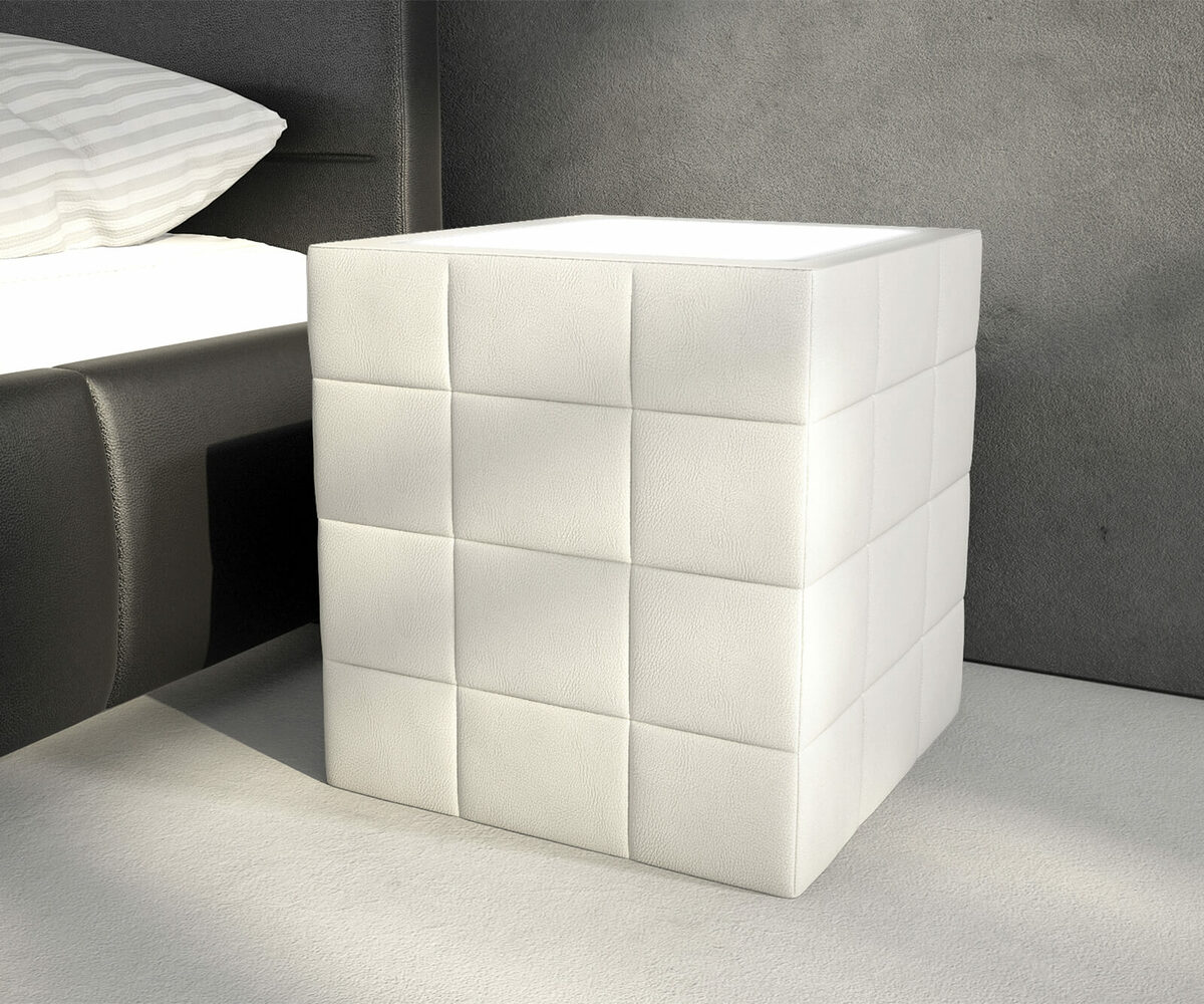 Bild 1 von Nachttisch Nuncia Big 41x41x57 cm Weiss LED Beleuchtung Steppnaht